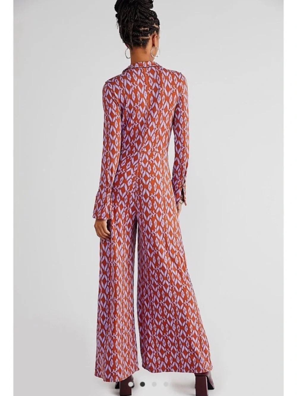 Free People Shayla Purple Orange Retro Jumpsuit Wide Leg Size Medium
